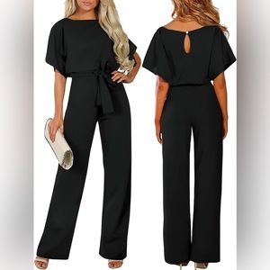 Women's Casual Jumpsuit with Tie Belt (EUC) – XL (14-16), Black